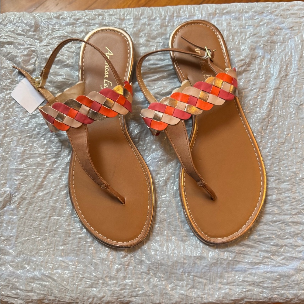 American Eagle Women's Braided Sandals - Orange, and Pink size 9